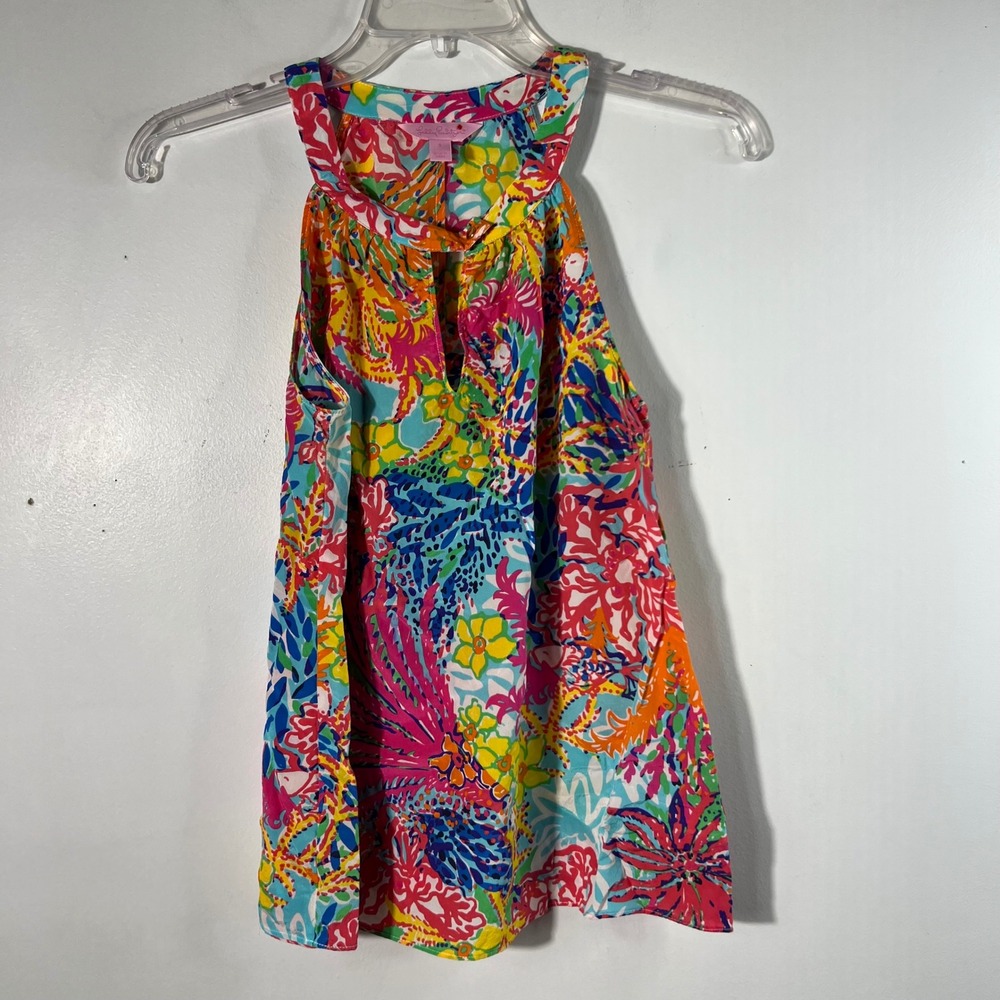 Womens Lilly Pulitzer Rogan Top Silk Fishing‎ for Compliments S Multicolored